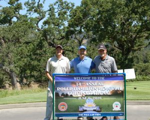 Golfing on behalf of the Mesothelioma Research Foundation of America (left to right) were Assistant Executive Director Shane Rucker, and Founding Board Members Jerry Neil Paul and Jim Kellogg.